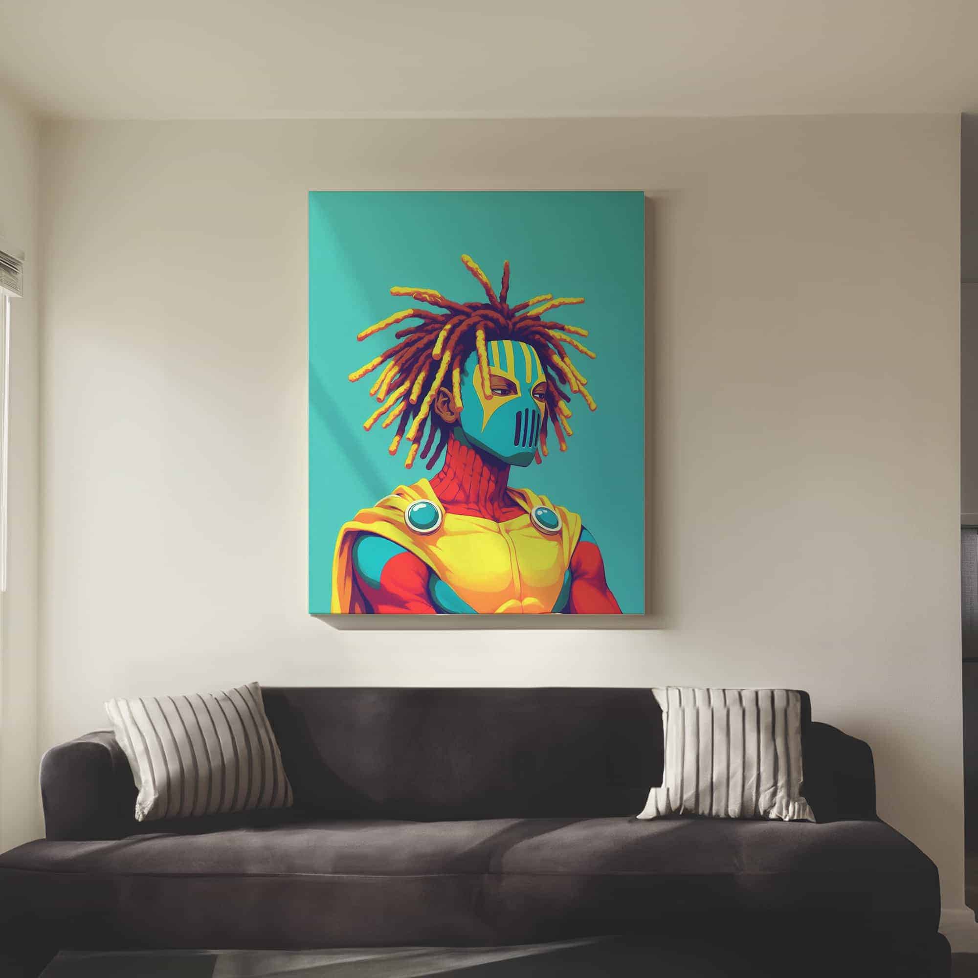 Dreadlock Masked Defender - Bold Afrocentric Superhero Wall Art